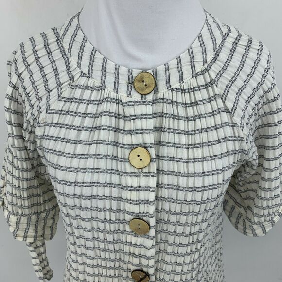 Sundance Crinkled Blouse Women's Size S Mid Sleeve Tie Cuff Big Buttons Shirt - Picture 3 of 10